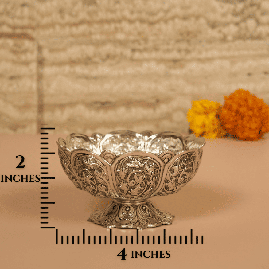 Floral Large Silver Akhand Jyot