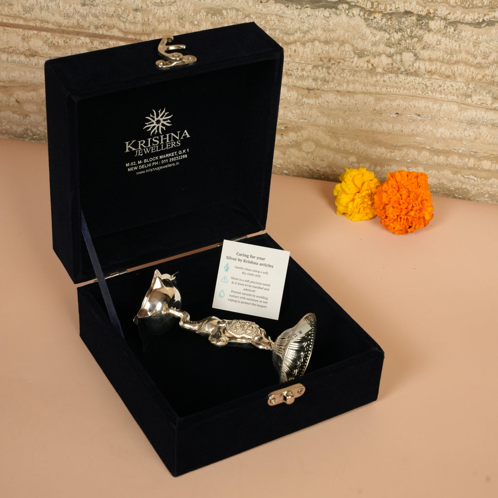 Elephant Design Silver Diya