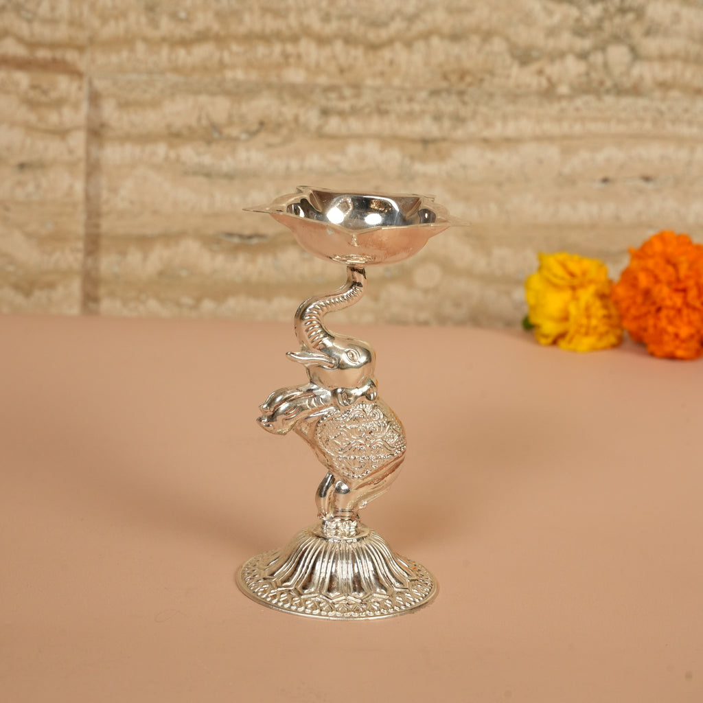 Elephant Design Silver Diya