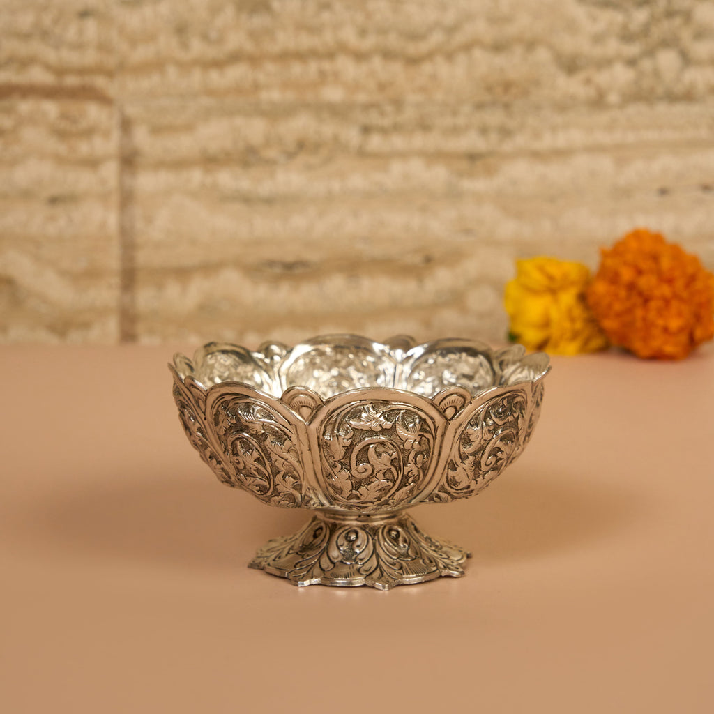Floral Large Silver Akhand Jyot