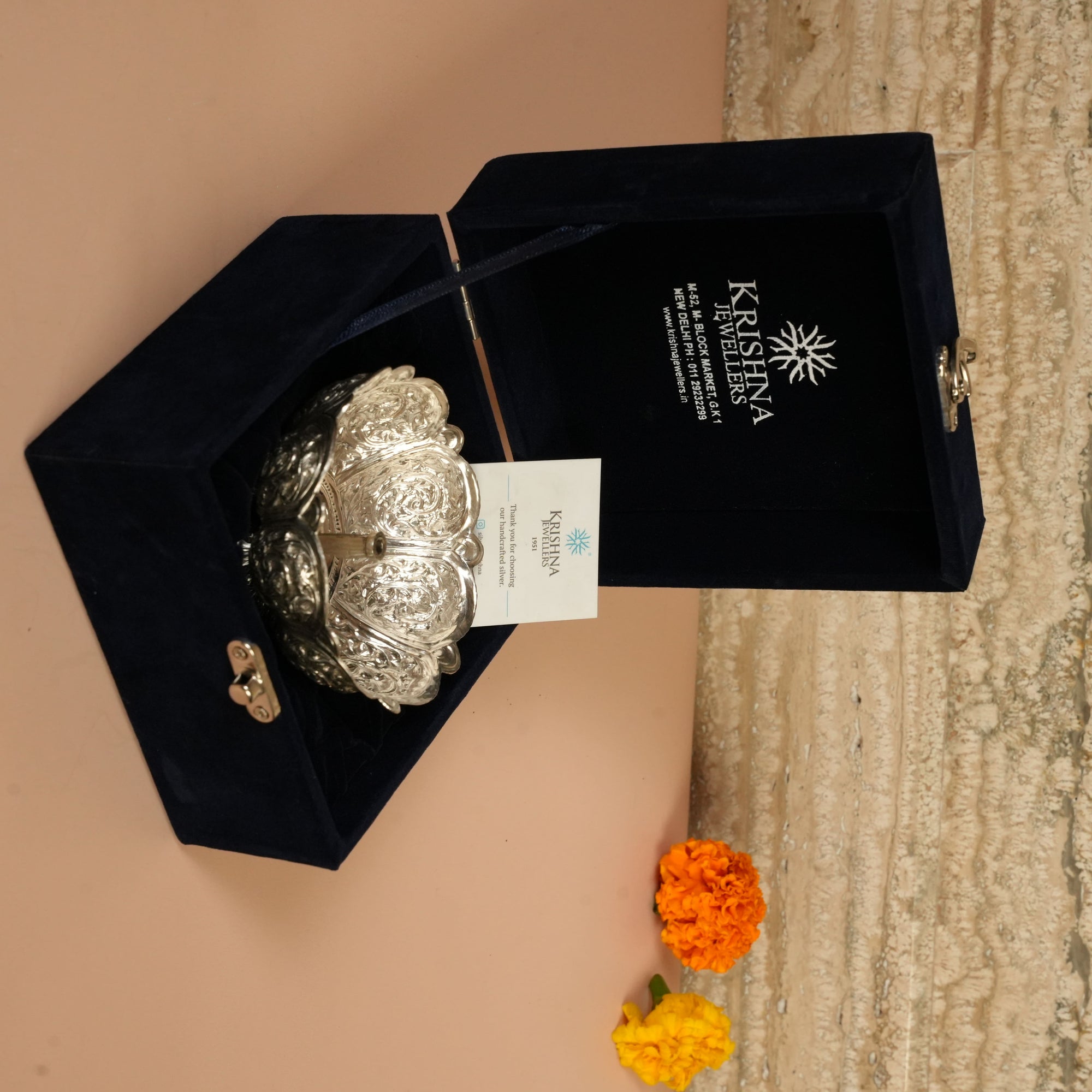 Floral Large Silver Akhand Jyot