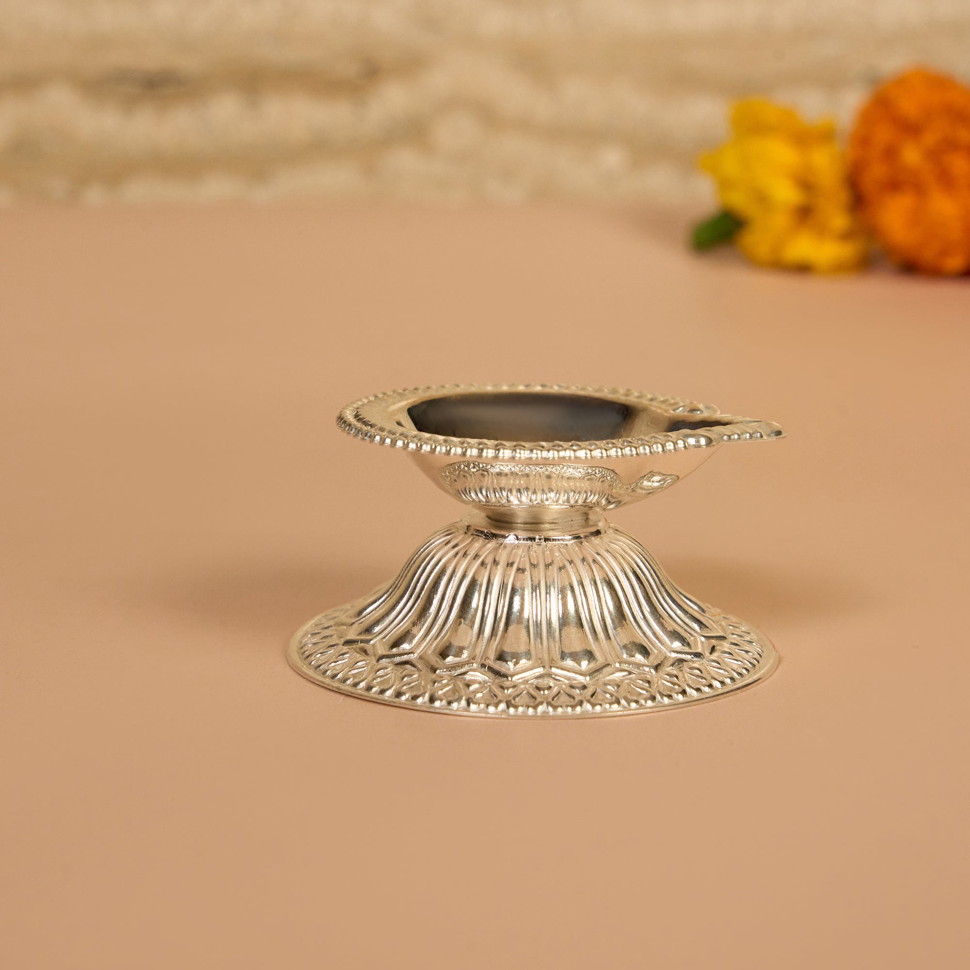 Traditional Pure Silver Diya – Handcrafted 92.5 Silver Pooja Lamp