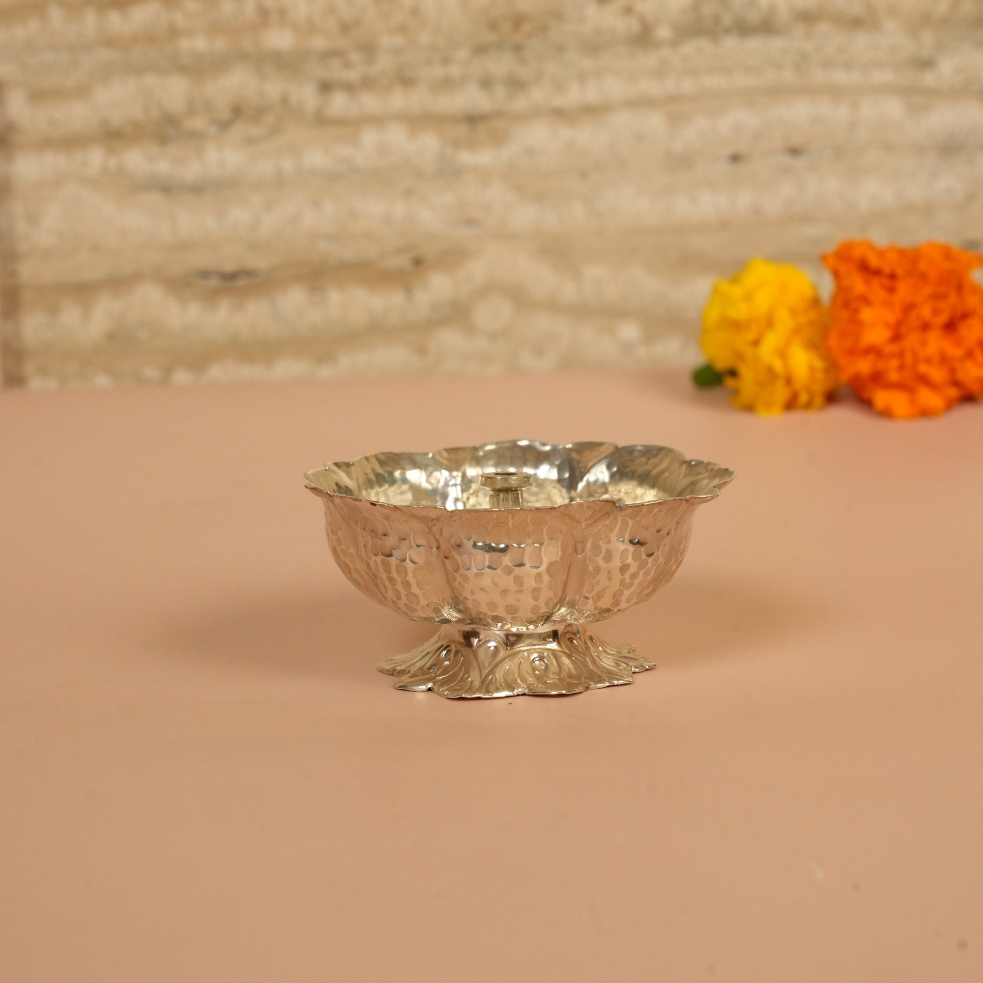 925 Silver Akhand Jyot Diya (Flower Design, 66g)