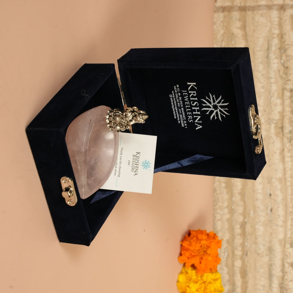 925 Sterling Silver Ganesha Idol on Natural Rose Quartz