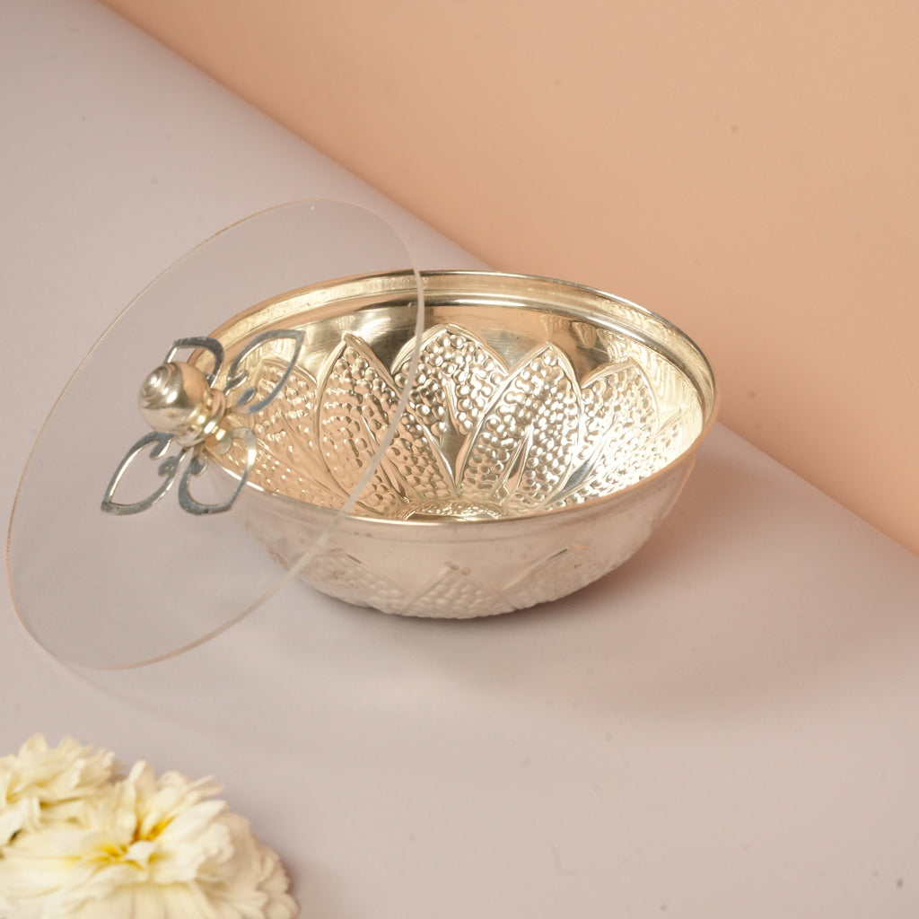 Pure Silver Handcrafted Bowl with Lid – Intricate Floral Design