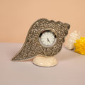 Handcrafted Silver Filigree Table Shankh Clock with Marble Base