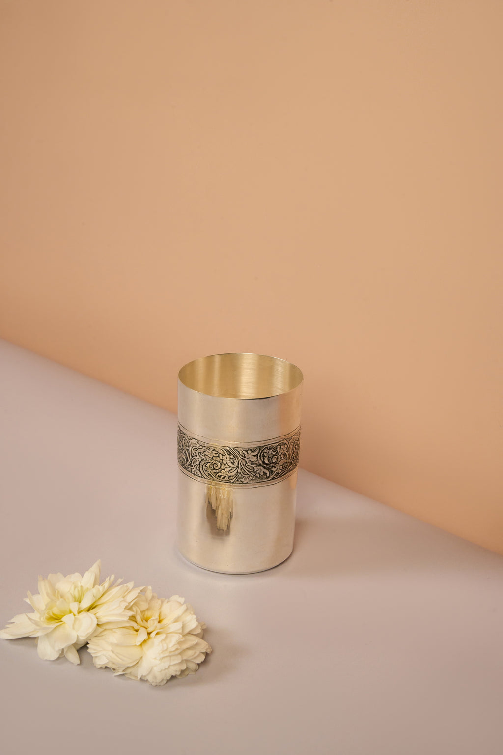 Handcrafted Silver Glass with Floral Engraving