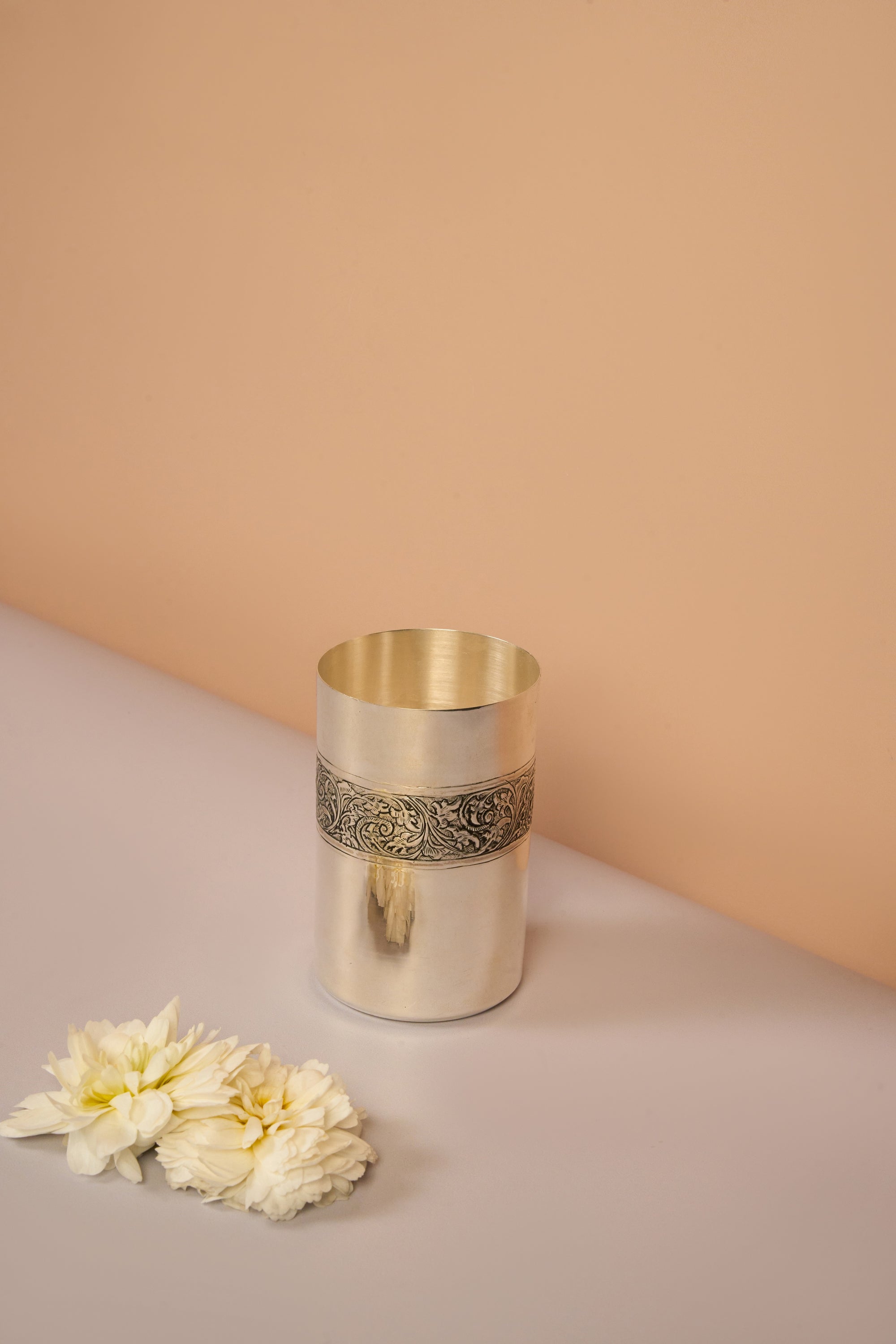 Handcrafted Silver Glass with Floral Engraving