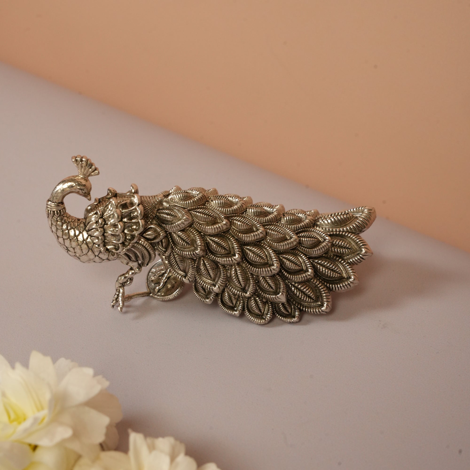 Handcrafted Silver Peacock – 92.5 Silver Decorative Showpiece
