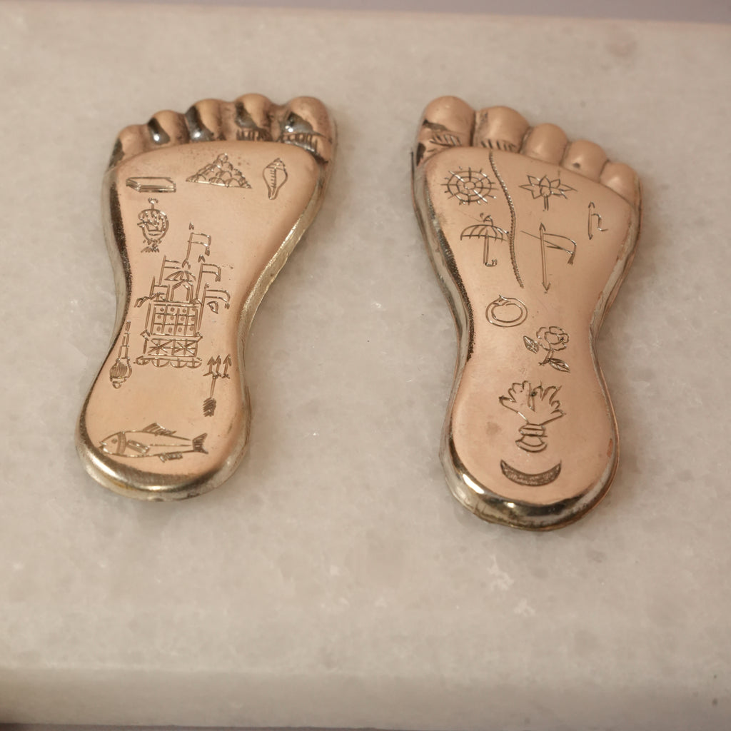 925 Silver Charan Paduka / Divine Feet on Marble Base