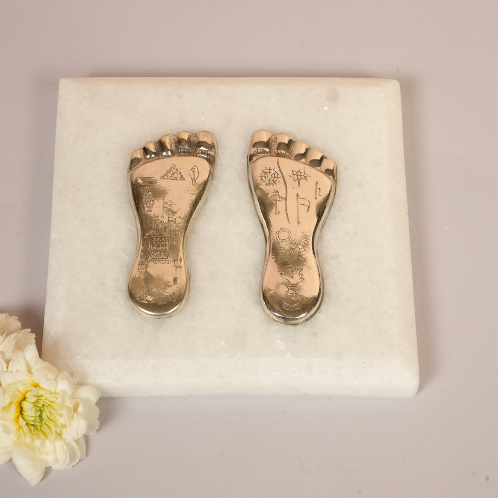 925 Silver Charan Paduka / Divine Feet on Marble Base