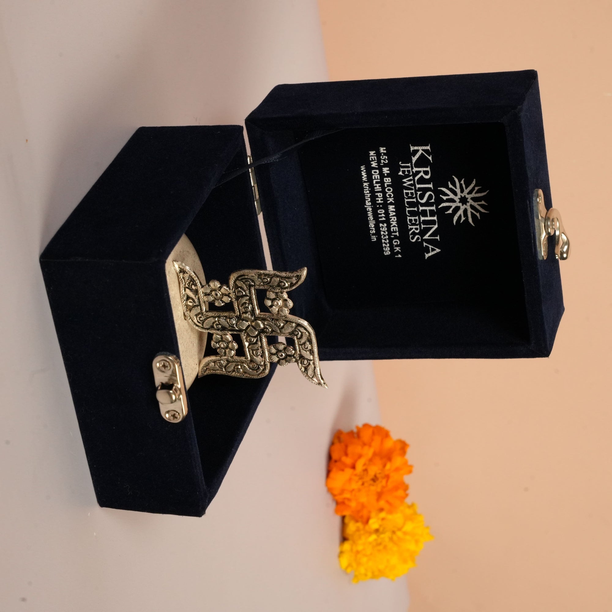 Handcrafted 925 Sterling Silver Swastika with Floral Engravings