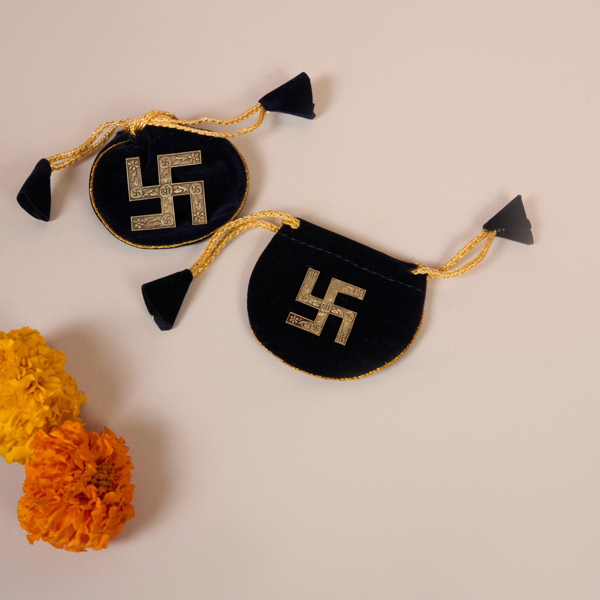 Medium Silver Swastik with Floral & Leaf Engraving