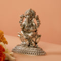 Large Silver Ganesh Ji Idol on Lotus Base