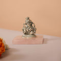Oxidized Silver Ganesha Idol on Rose Quartz Base