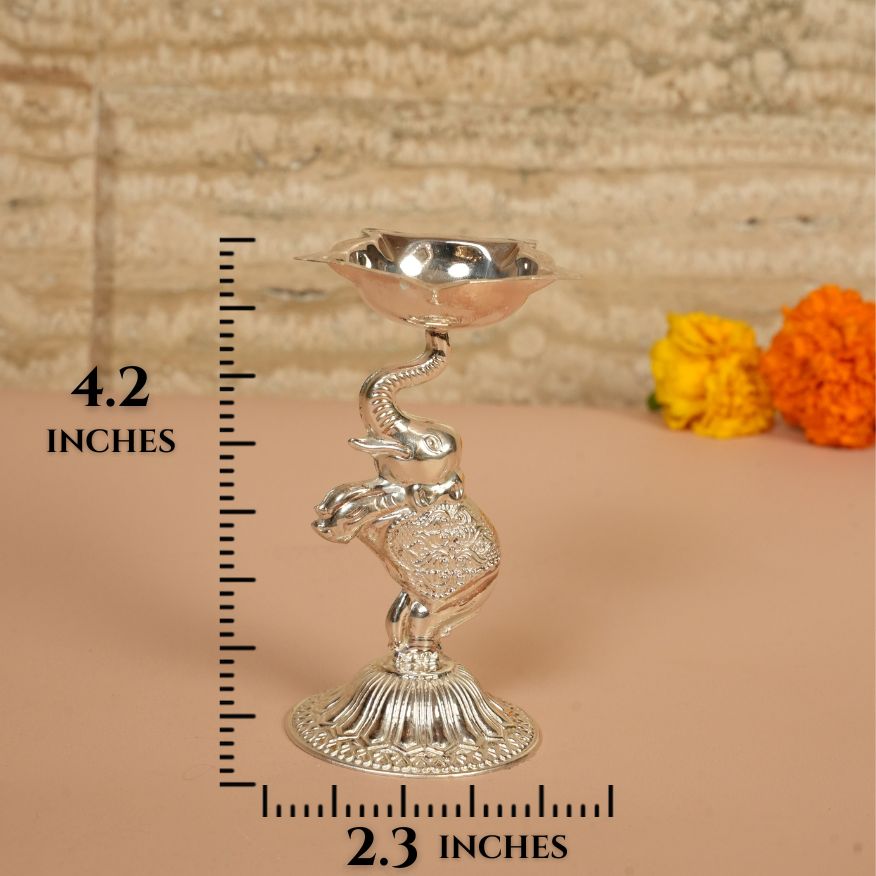 Elephant Design Silver Diya