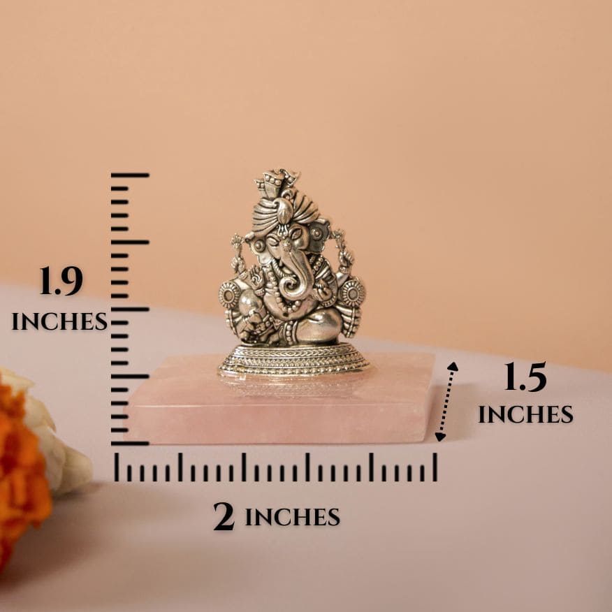 Oxidized Silver Ganesha Idol on Rose Quartz Base