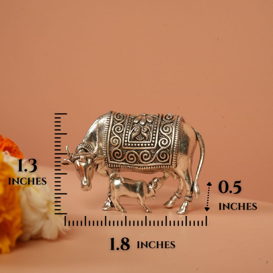 Handcrafted Silver Kamdhenu Cow and Calf Showpiece