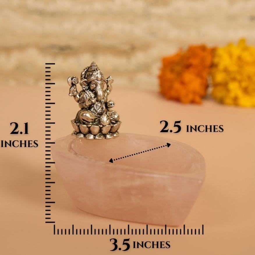 925 Sterling Silver Ganesha Idol on Natural Rose Quartz