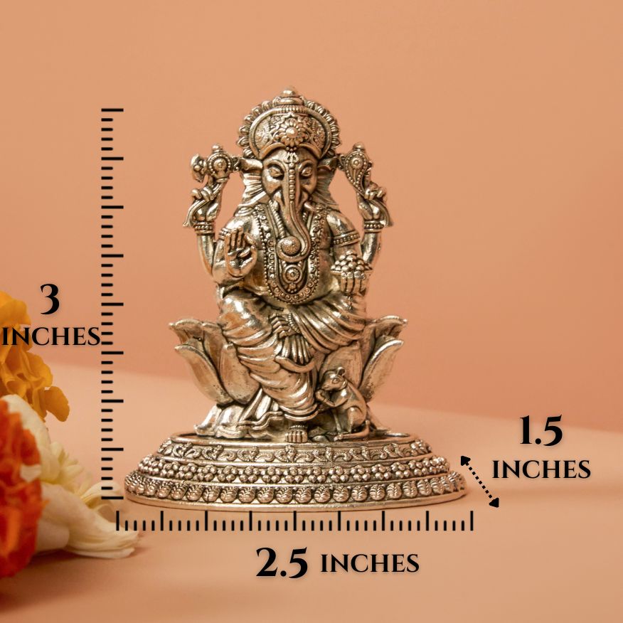 Large Silver Ganesh Ji Idol on Lotus Base