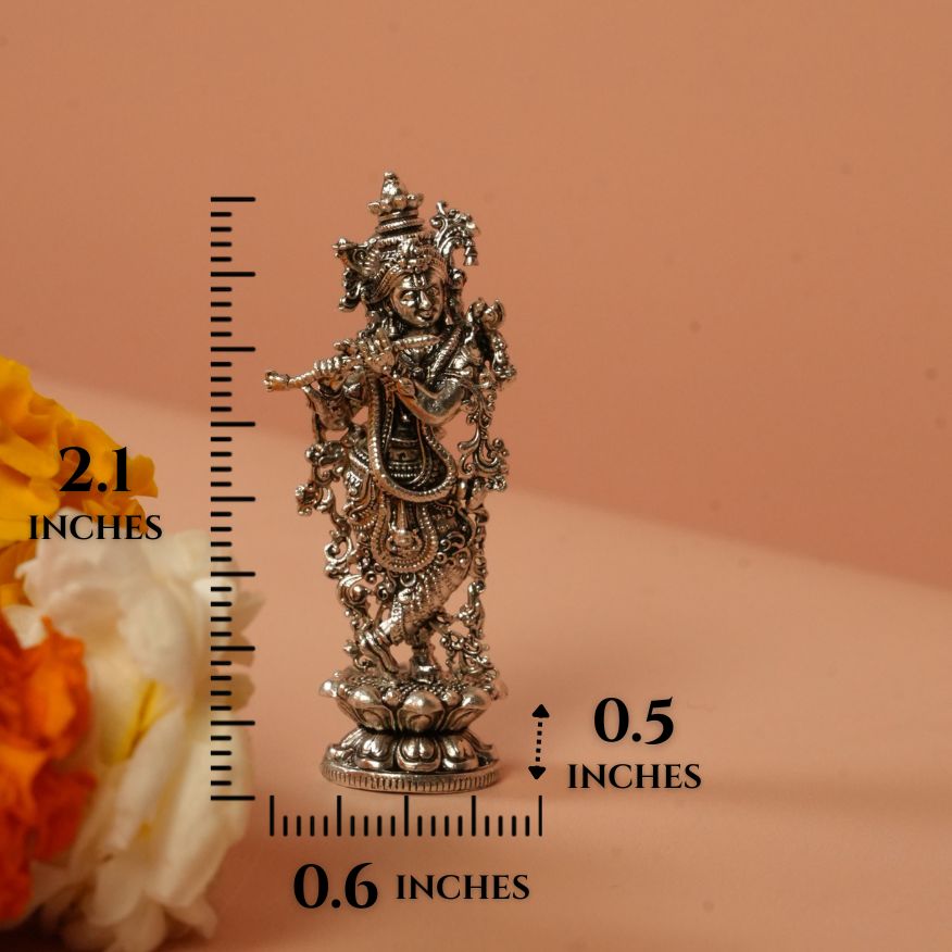 Pure Silver Lord Krishna Idol – Handcrafted Antique Finish