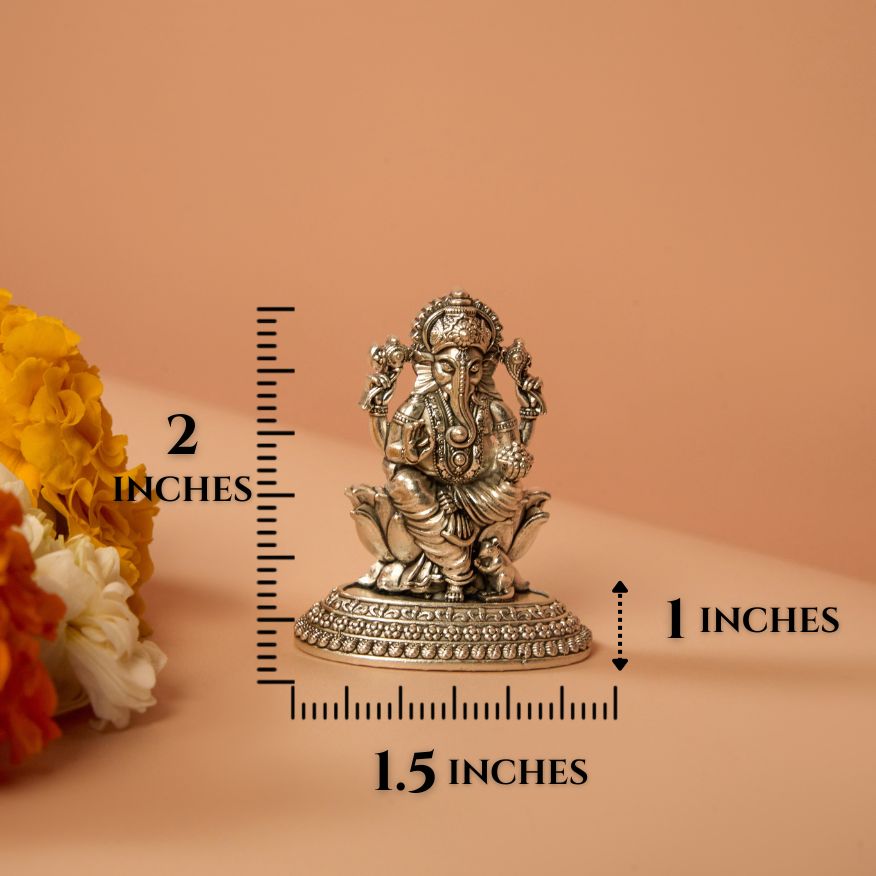 Medium Silver Ganesh Ji Idol on Lotus Base