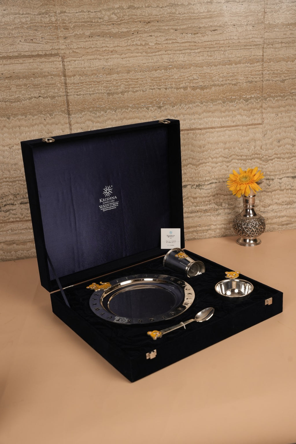Yellow Tiger Motif Sterling Silver Kids Dining Set
