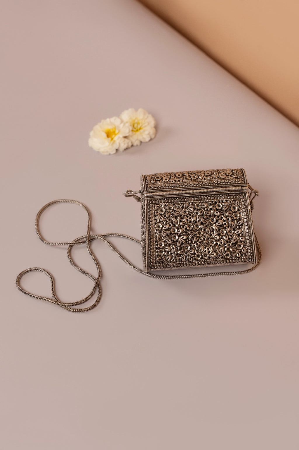 Floral Peacock Sterling Silver Clutch