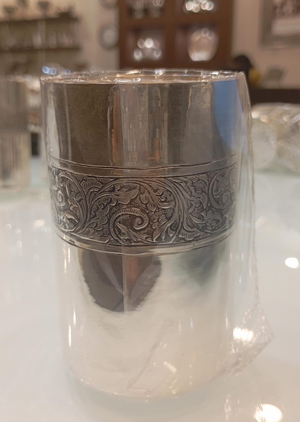 Handcrafted Silver Glass with Floral Engraving
