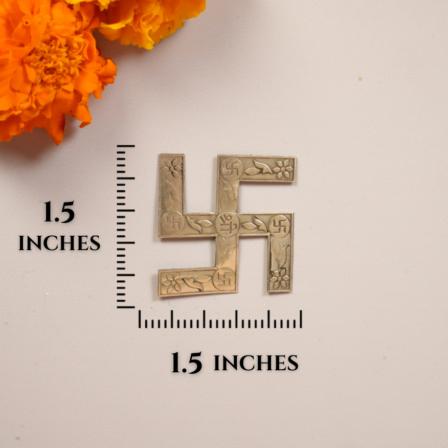 Handcrafted Silver Swastik Symbol with Floral Engraving